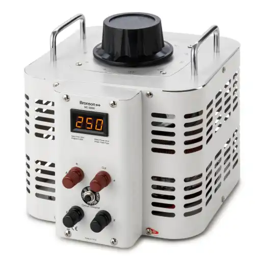 Precision AC voltage regulator and variable transformer with display, control knob and terminals by Bronson