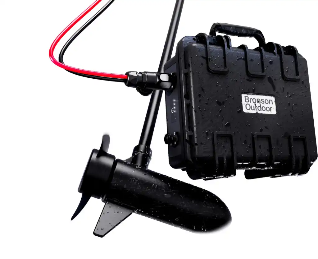 Bronson Outdoor waterproof LiFePO4 battery with case and trolling motor connection for boating and outdoor use