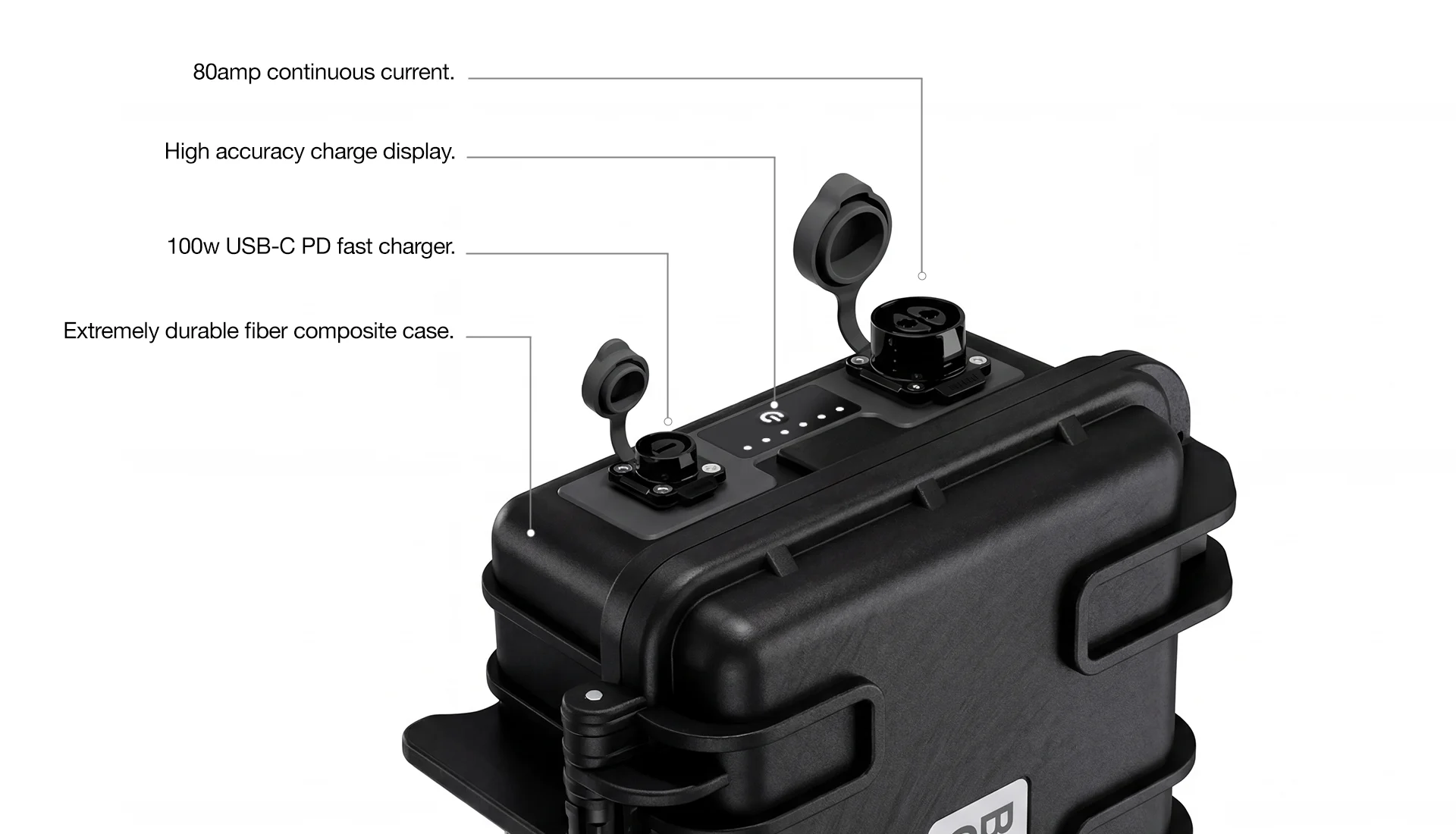 Bronson MBL Pro lithium battery showing USB-C port and LED charge indicator