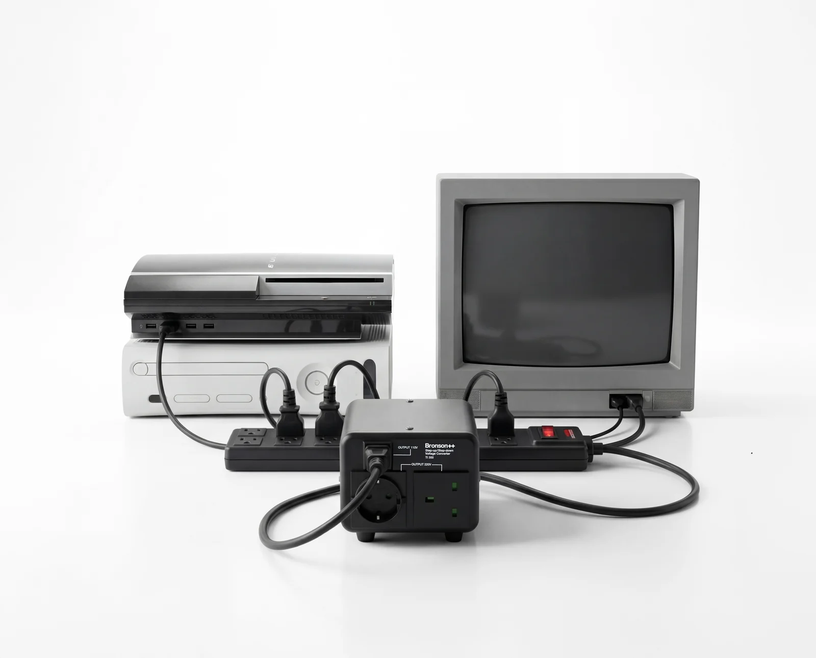 Bronson TI-300 step-up converter running a mini beverage fridge on 230V