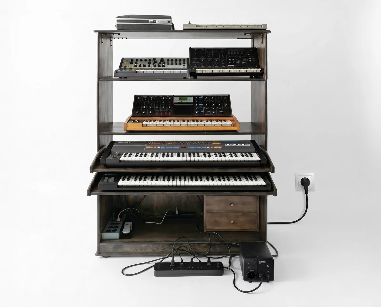Bronson TI-800 powering a full vintage synthesizer studio rack setup