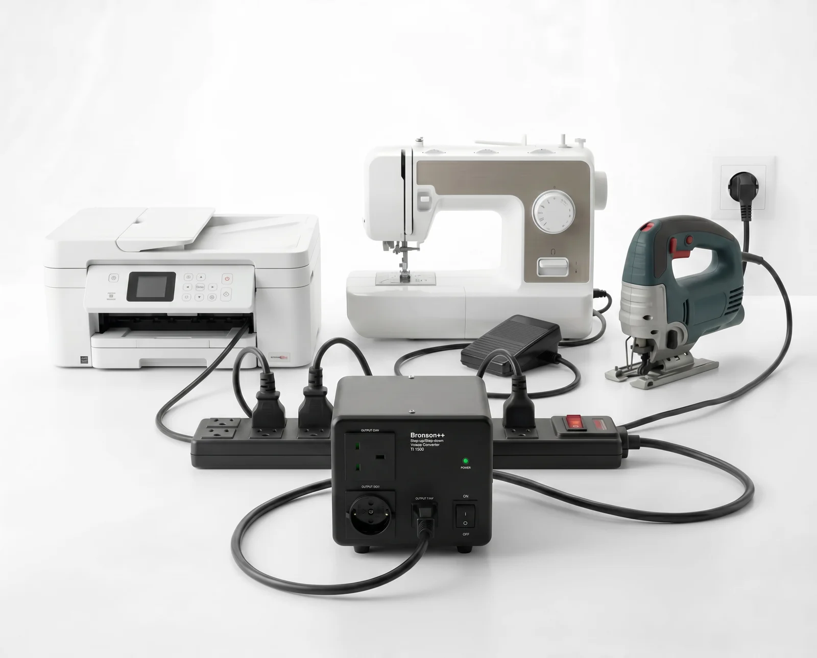 Bronson TI-1500 powering printer, sewing machine and jigsaw simultaneously
