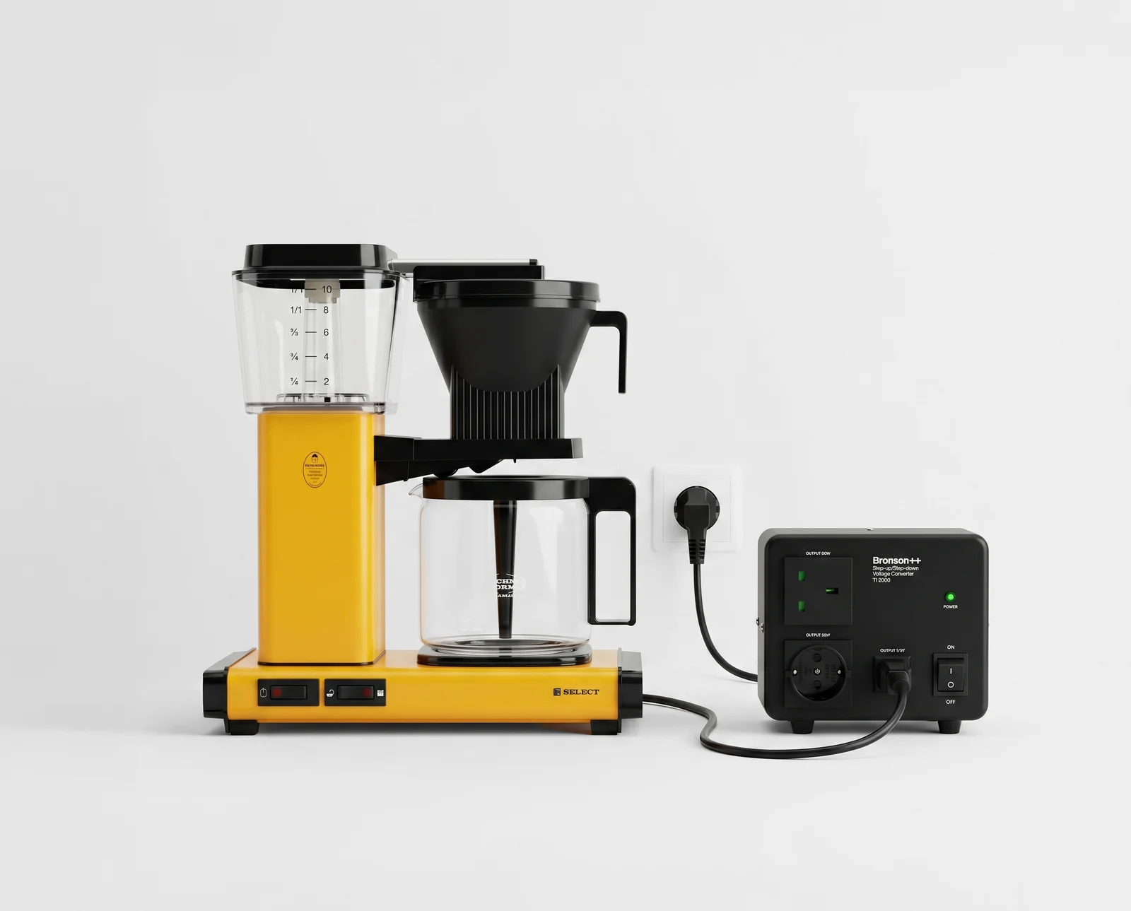 Bronson TI-2000 step-down converter running a Moccamaster coffee machine